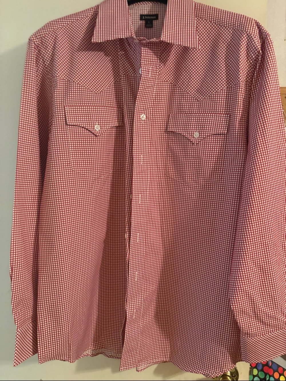 J. Peterman Red and White Gingham Button-Down Shirt